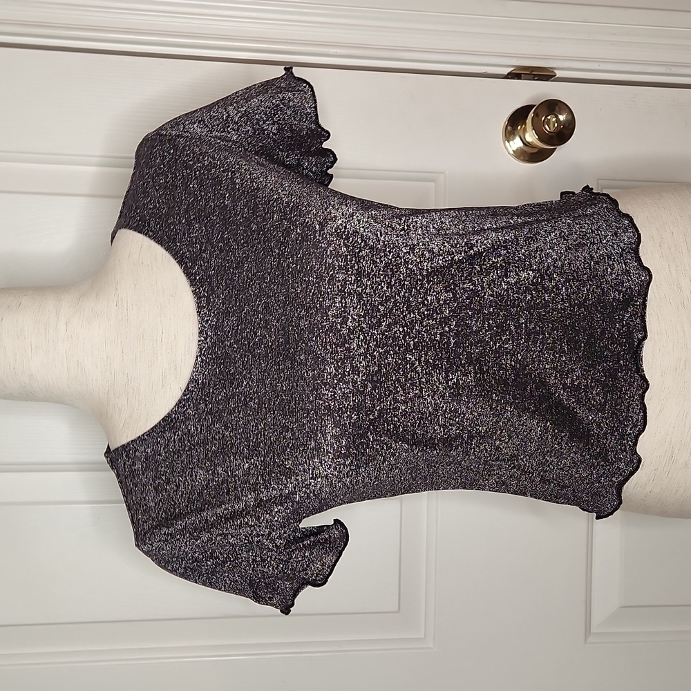Urban Outfitters Shimmer Lettuce Hem Crop Top Size M
